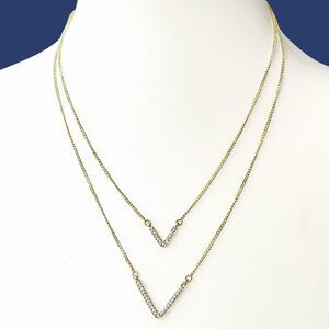 Victorias Secret Necklace V Rhinestone Pendant Layered Chain Gold Tone Jewelry